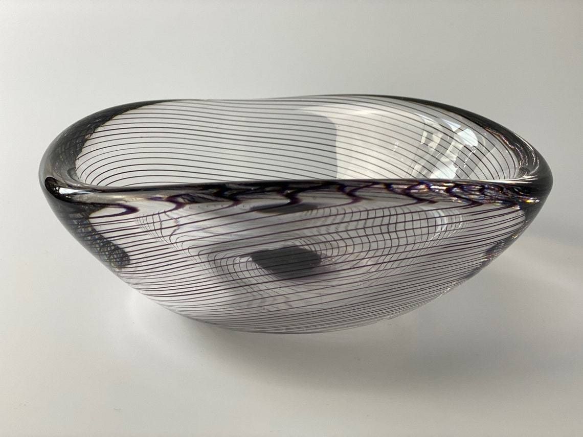Art Glass Bowl By Vicke Lindstrand For The Swedish Glassworks Kosta  Clear Glass With Purple Threads  Mic Century Modern From Sweden photo furniture