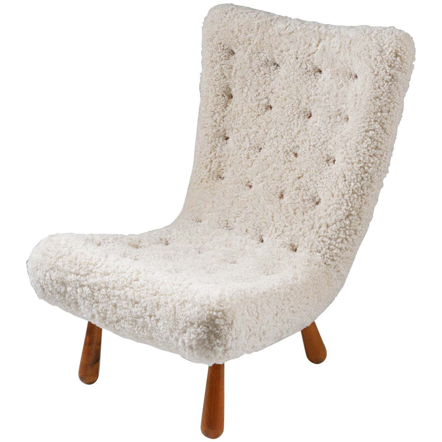 Scandinavian Mid Century Lounge Chair In Sheepskin