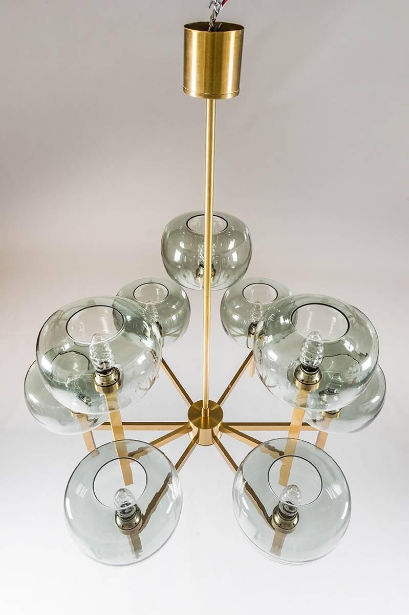 Five Swedish Chandeliers In Brass And Glass By Holger Johansson photo Lighting