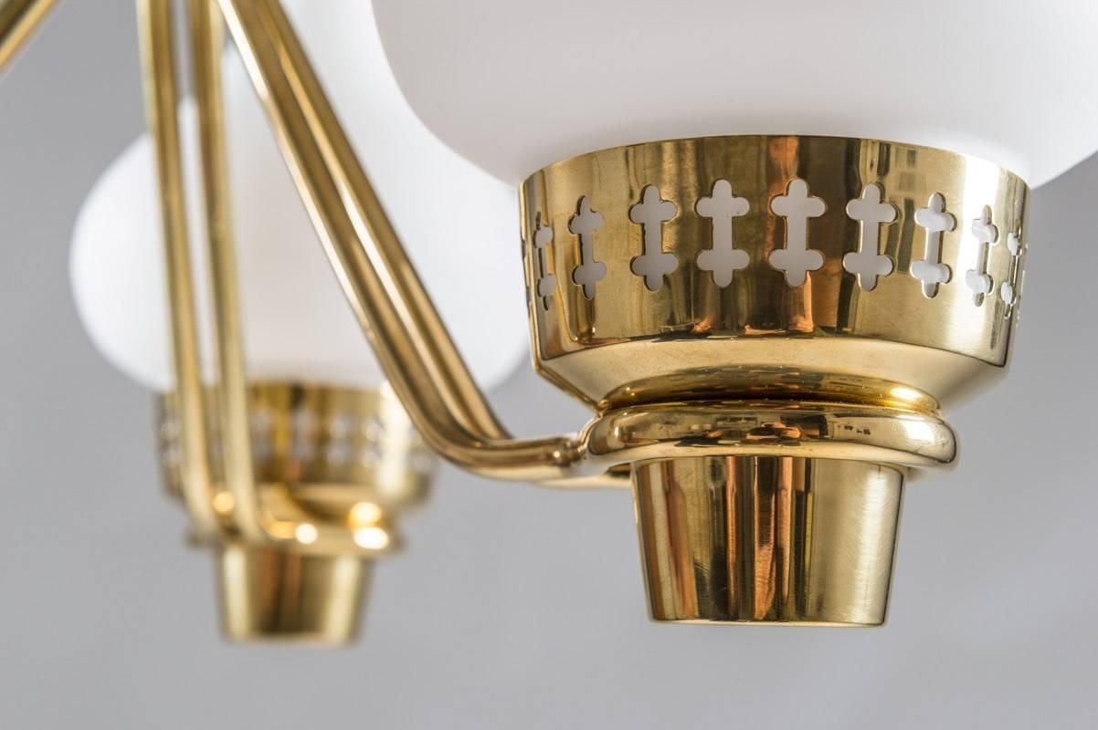 Swedish Chandelier In Brass And Opaline Glass By Hans Bergström For Asea photo vinterior