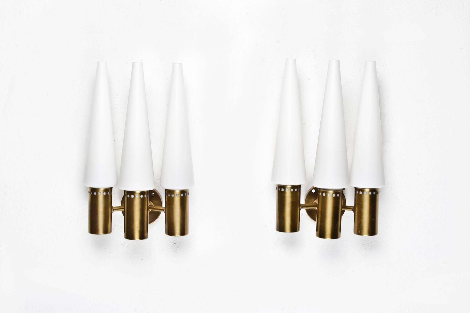Wall Sconces In Brass And Opaline Glass By Hans Agne Jakobsson photo for sale