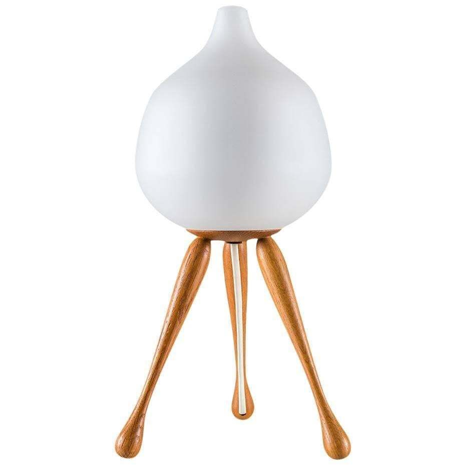 Scandinavian Table Lamp By In Oak And Opaline Glass By Luxus, Sweden
