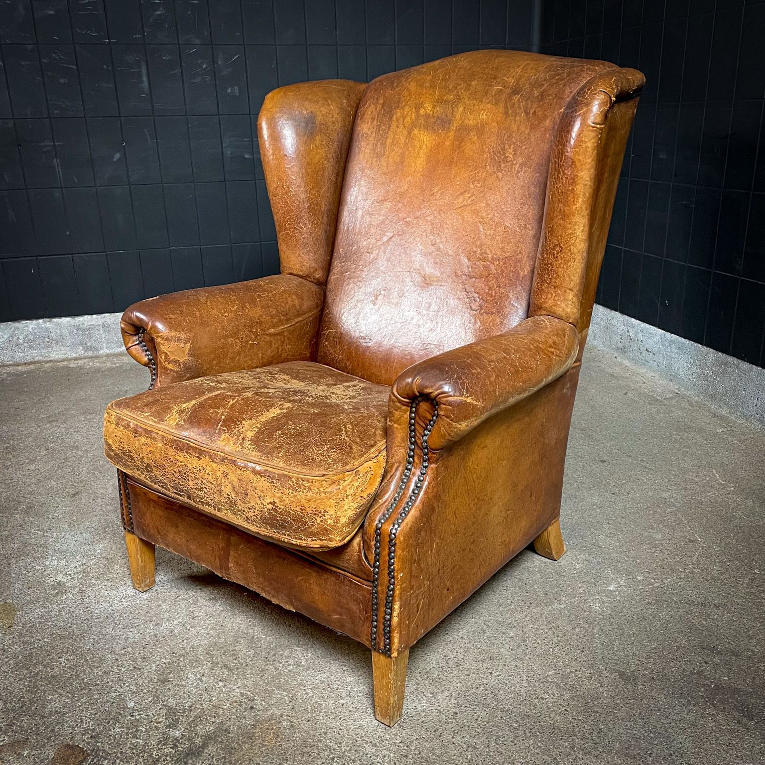 Vintage Schapenvacht Wingback Fauteuil