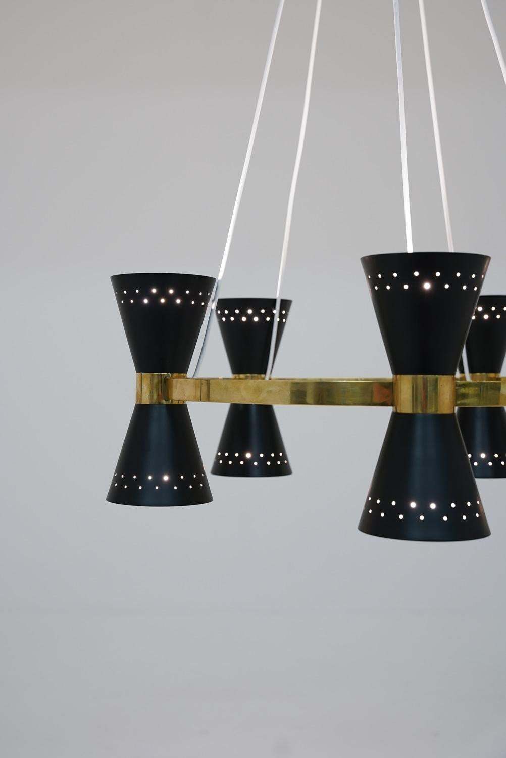 photo for sale Swedish Midcentury Chandelier In Brass And Metal By Alf Svensson For Bergboms