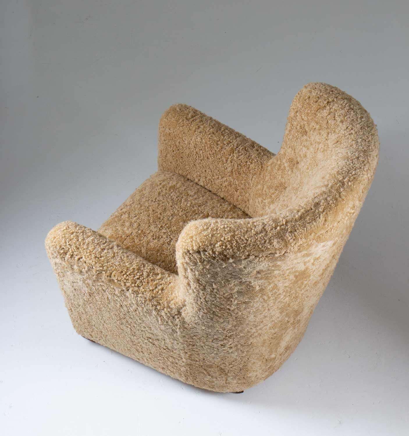 Scandinavian Mid Century Lounge Chair In Sheepskin photo buy