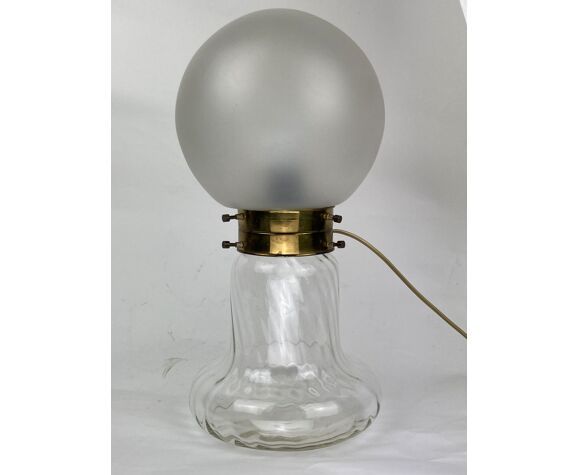 Midcentury Art Deco Style Swirl Brass And Glass Mushroom Table Lamp photo furniture