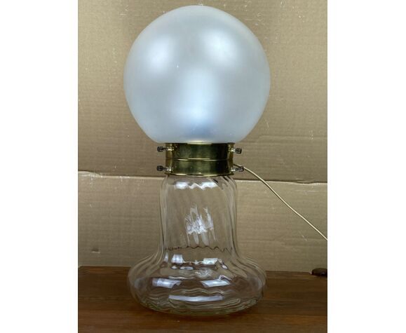 Midcentury Art Deco Style Swirl Brass And Glass Mushroom Table Lamp photo 430.56