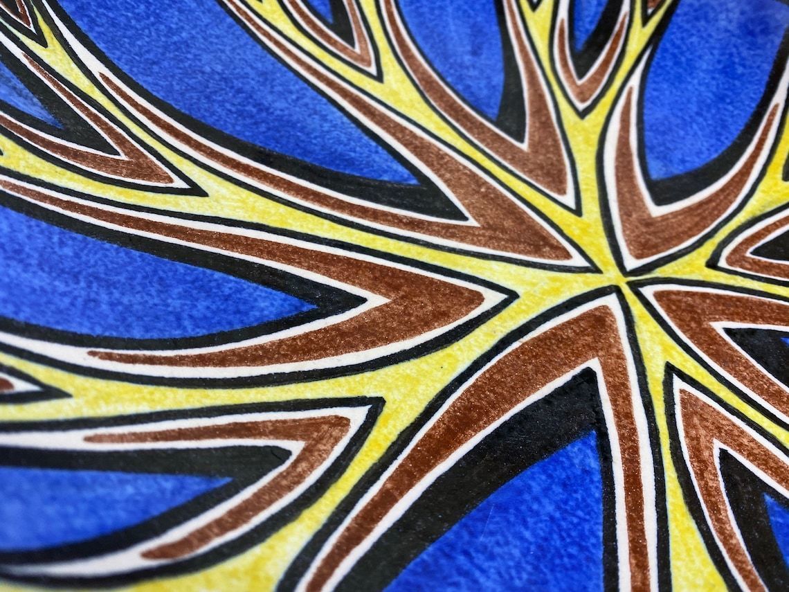 Striking Blue And Yellow Bowl / Wall Hanging By Rigmor Nielsen For Danish Pottery Soholm In Denmark, Danish Mid Century Modern, 1950 1960s photo vintage