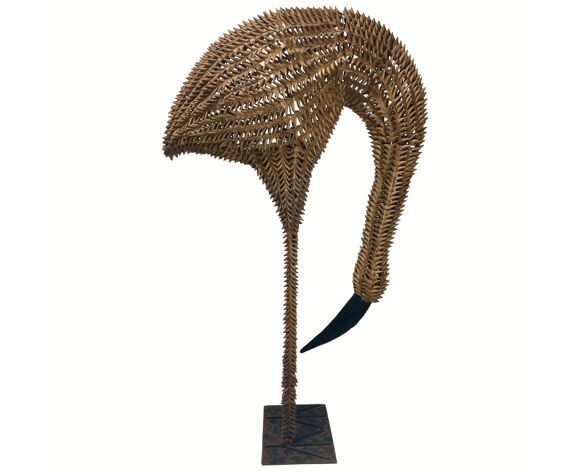 1960s Bamboo Rattan Wicker Crane Flamingo Bird Lamp USA photo for sale