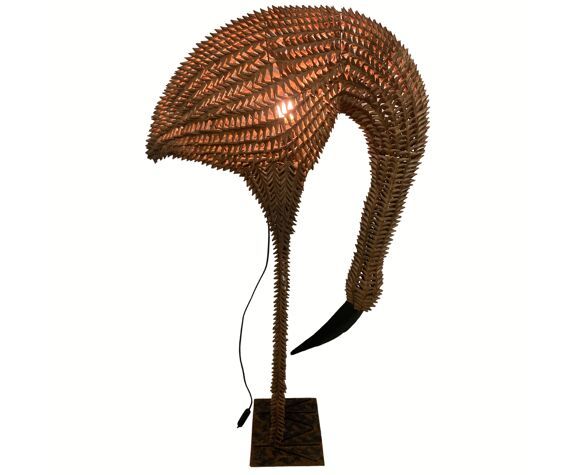 photo vinterior 1960s Bamboo Rattan Wicker Crane Flamingo Bird Lamp USA