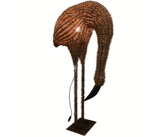 photo buy 1960s Bamboo Rattan Wicker Crane Flamingo Bird Lamp USA