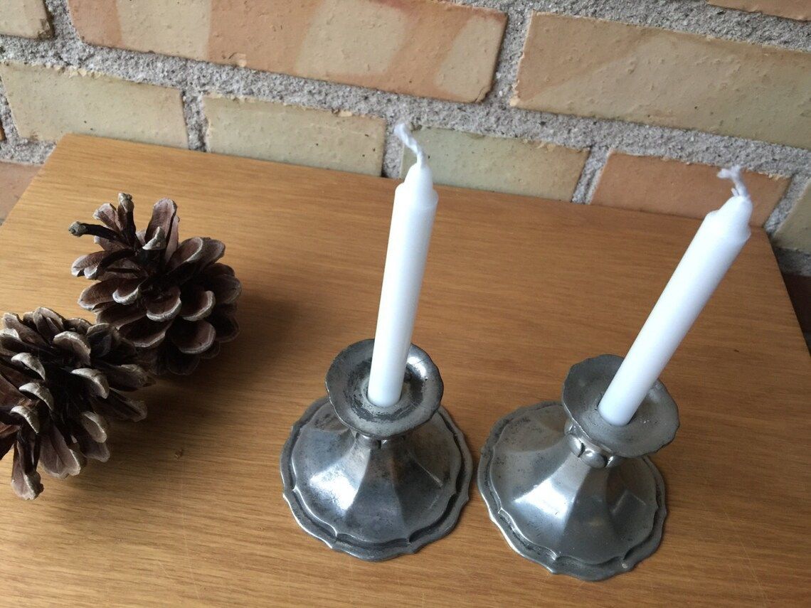 Pair Of Candleholders Of Pewter, 1920s, By The Danish Silversmith Dragsted In Copenhagen, Scandinavian Art Nouveau Interior Design photo Home Decor