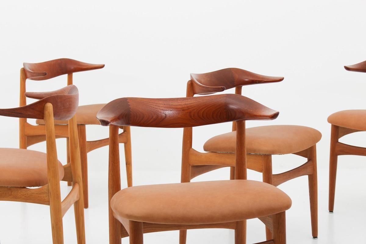 Set Of Eight Danish Dining Chairs "Cowhorn Chair" By Knud Faerch photo furniture