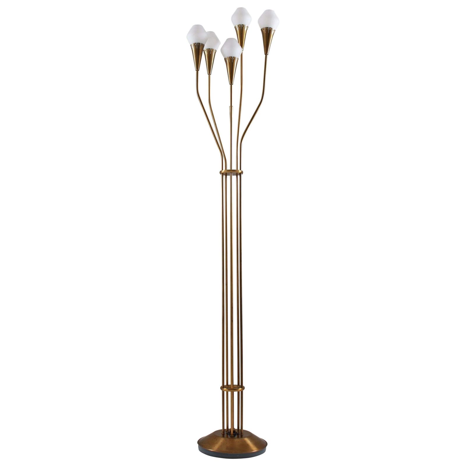 Swedish Floor Lamp In Brass And Opaline Glass By Böhlmarks, 1950s