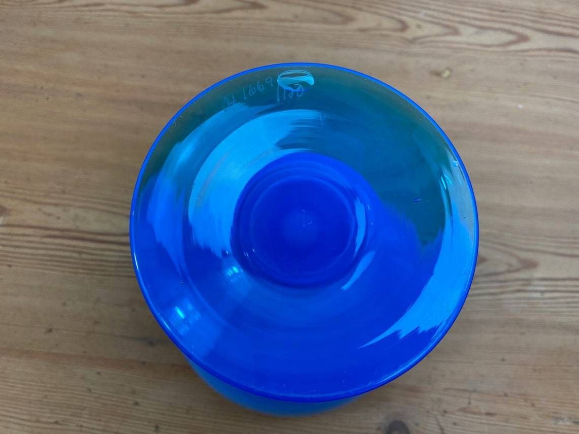 Electric Blue Footed Glass Bowl By Swedish Glass Artist Erik Hoglund For Boda photo vintage