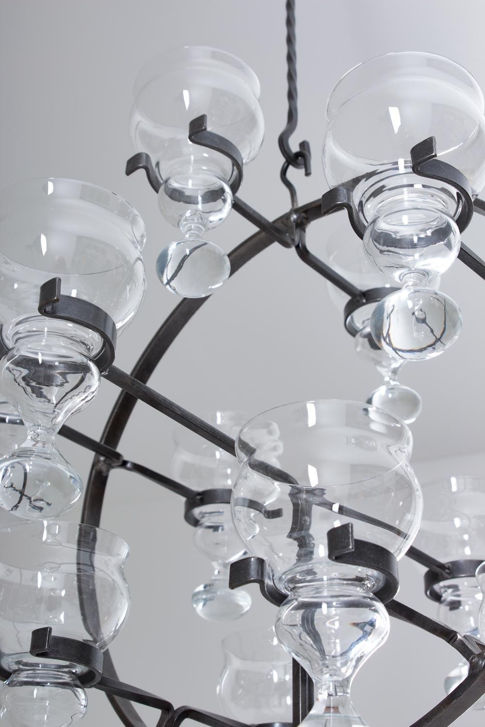 Swedish Iron And Glass Hanging Candelabra / Chandelier By Bertil Vallien photo vinterior
