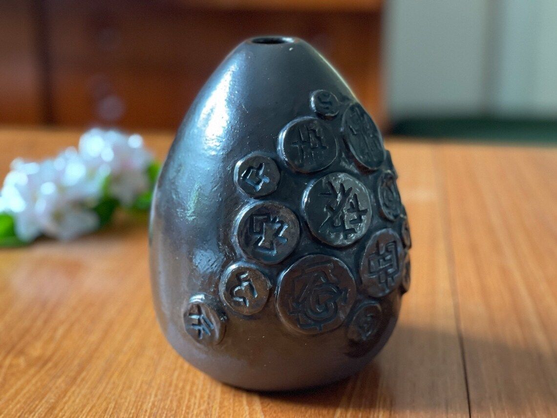 Ceramic Vase By Hans Helving Bornholm In 1965 Brown Glazed With Amulets With Symbols In Relief photo furniture