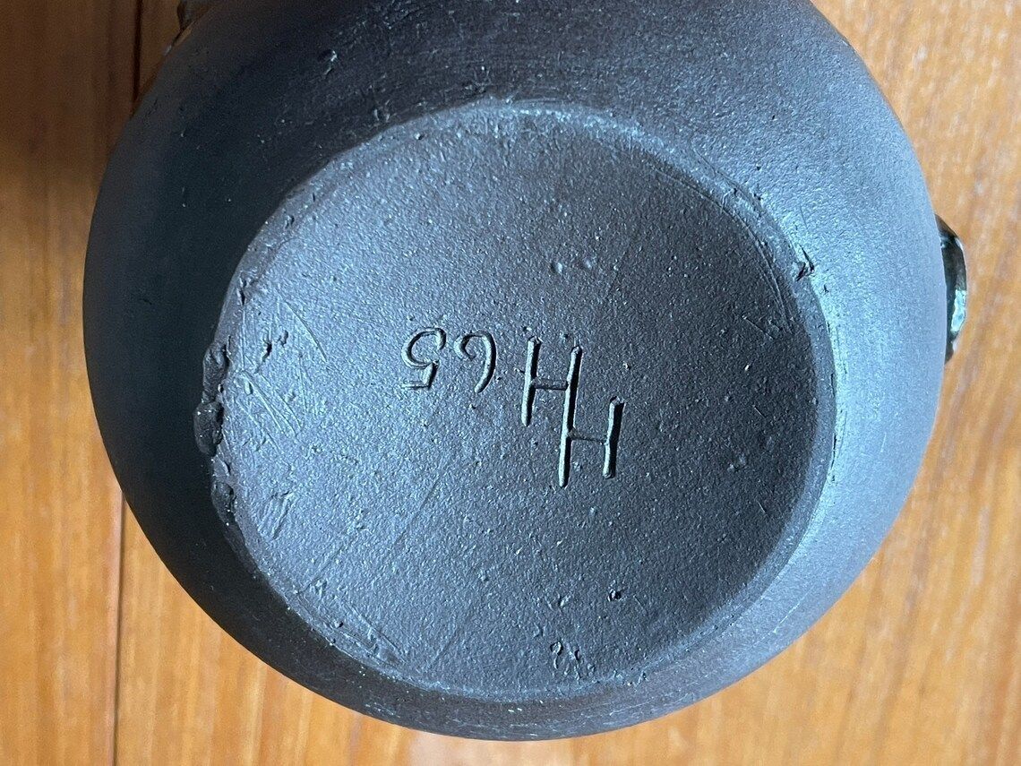 Ceramic Vase By Hans Helving Bornholm In 1965 Brown Glazed With Amulets With Symbols In Relief photo vinterior