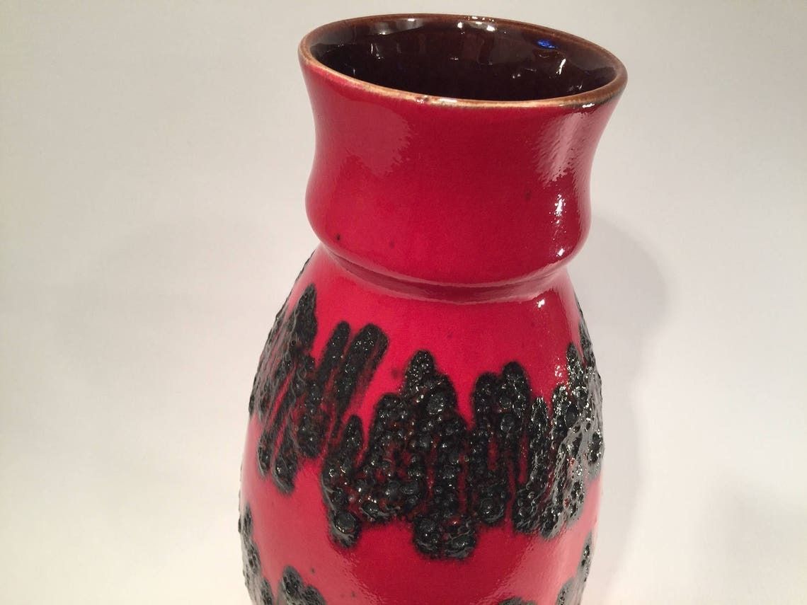 Big West Germany Bay Fat Lava Vase 30 Centimeters  11.70 Inches High German Studio Pottery Mid Century Modern Space Age Atomic Age photo vinterior