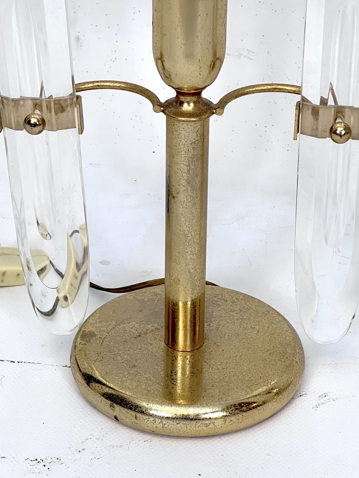 Postmodern Pair Of Gilded Metal And Glass Table Lamps By Stilkronen. Italy 70s photo Lighting