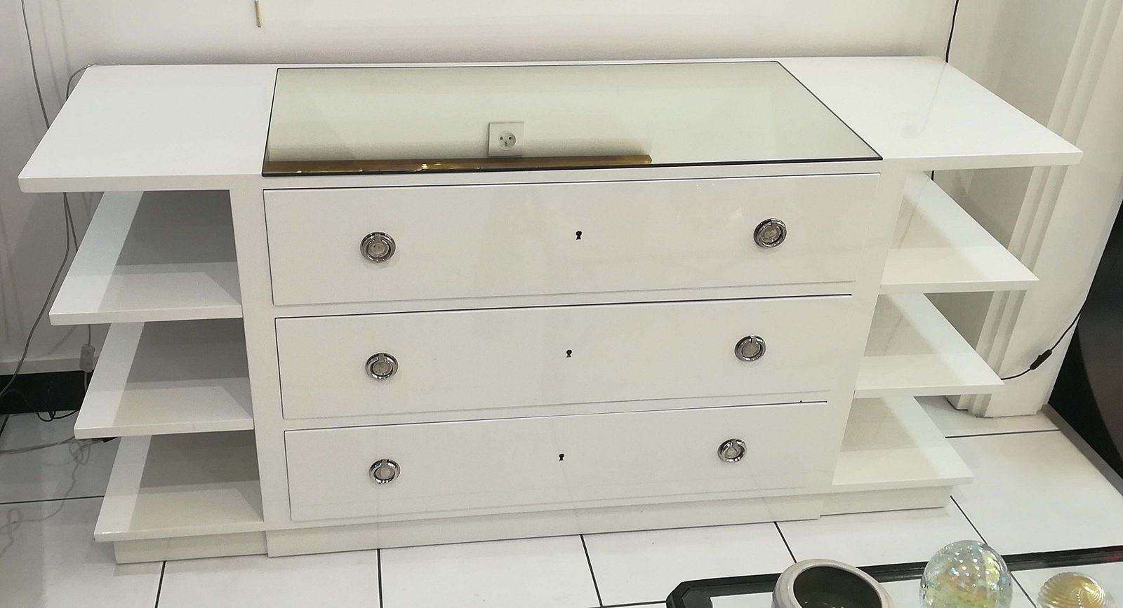 Furniture Chest Of Drawers In White Lacquered Wood, Circa 1970 photo