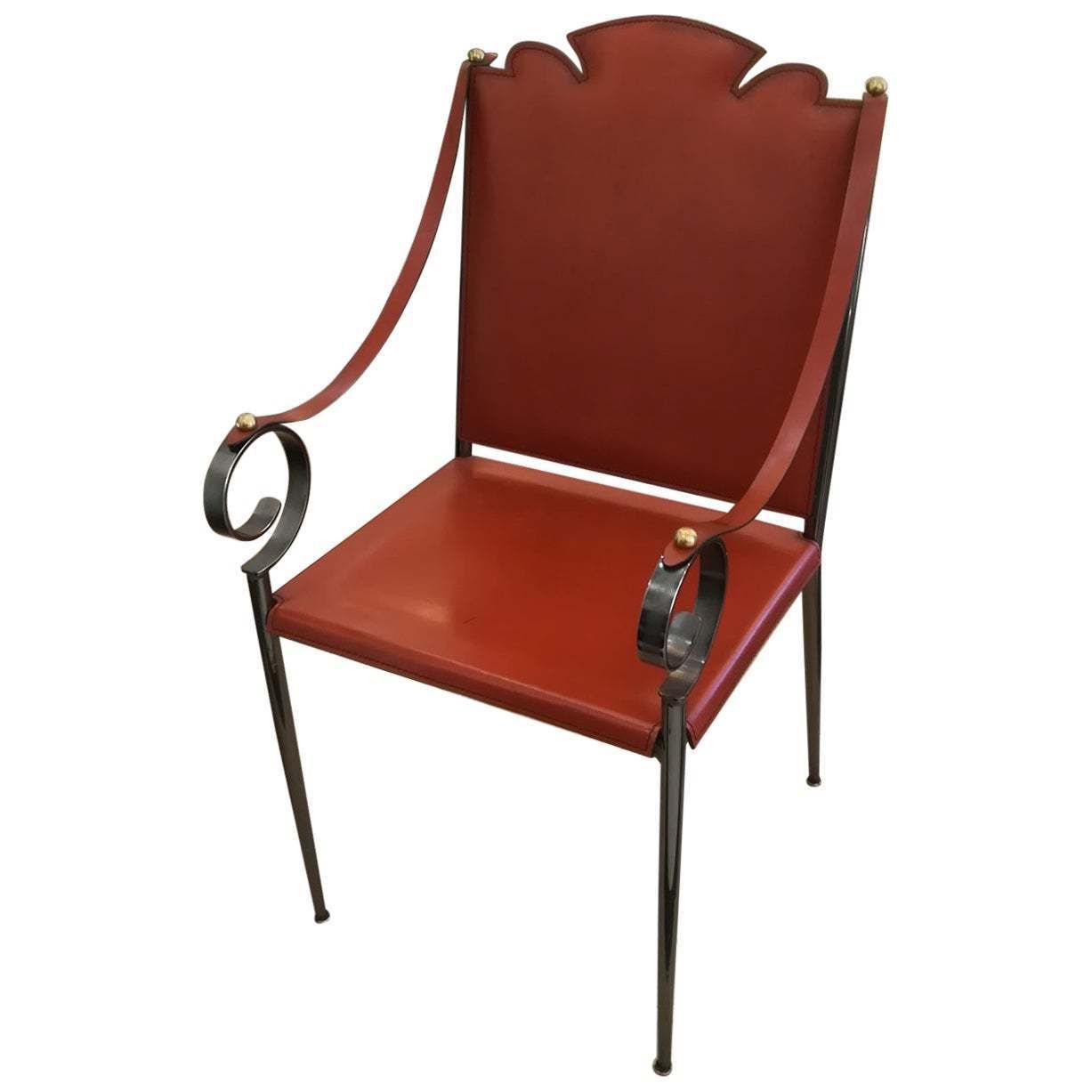 Armchair In Leather And Metal In The Taste Of Poillerat