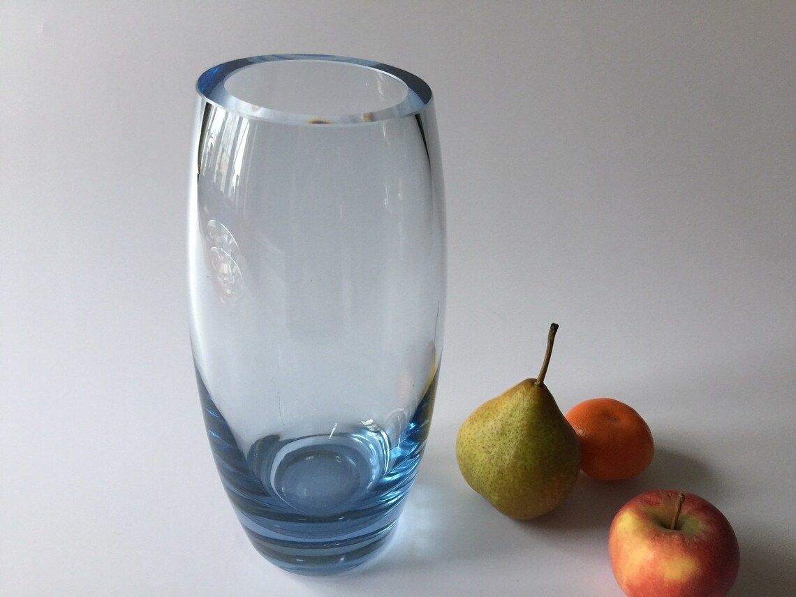 Big Ice Blue Art Glass Vase By Danish Glass Artist Per Lutken For Scandinavian Glassworks Holmegaard In 1956 photo furniture