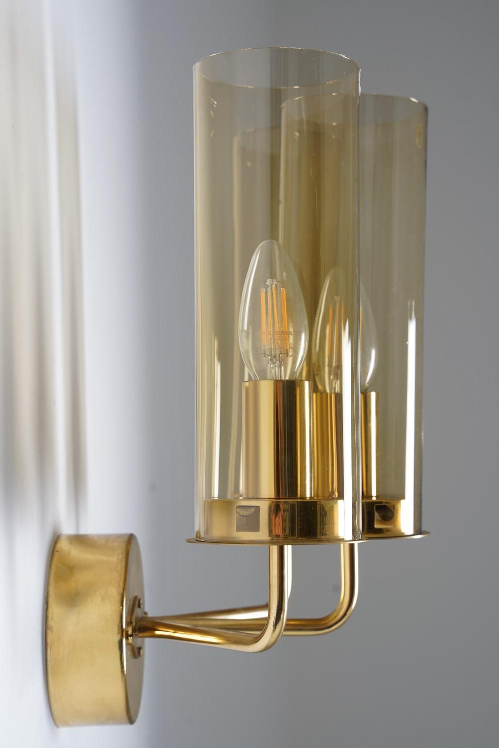 Swedish Midcentury Wall Lamps In Brass And Glass By Hans Agne Jakobsson photo for sale