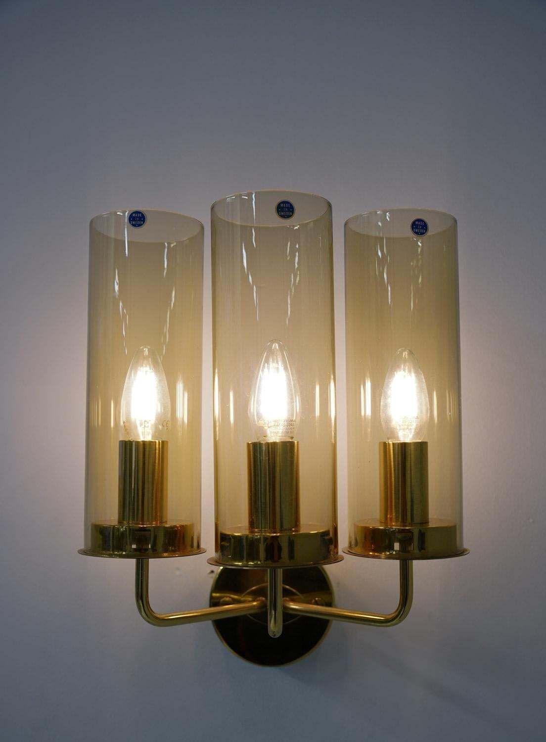 Swedish Midcentury Wall Lamps In Brass And Glass By Hans Agne Jakobsson photo vinterior