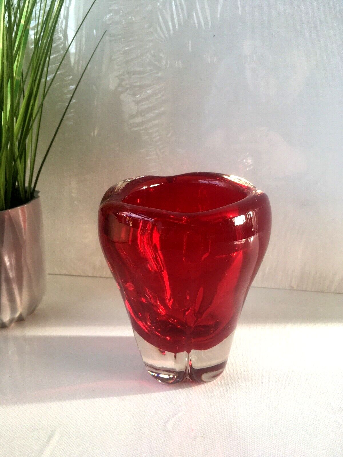 Red Whitefriars 9410 Art Glass Molar Lobed Bowl Vase Tooth Dentist Paperweight photo for sale