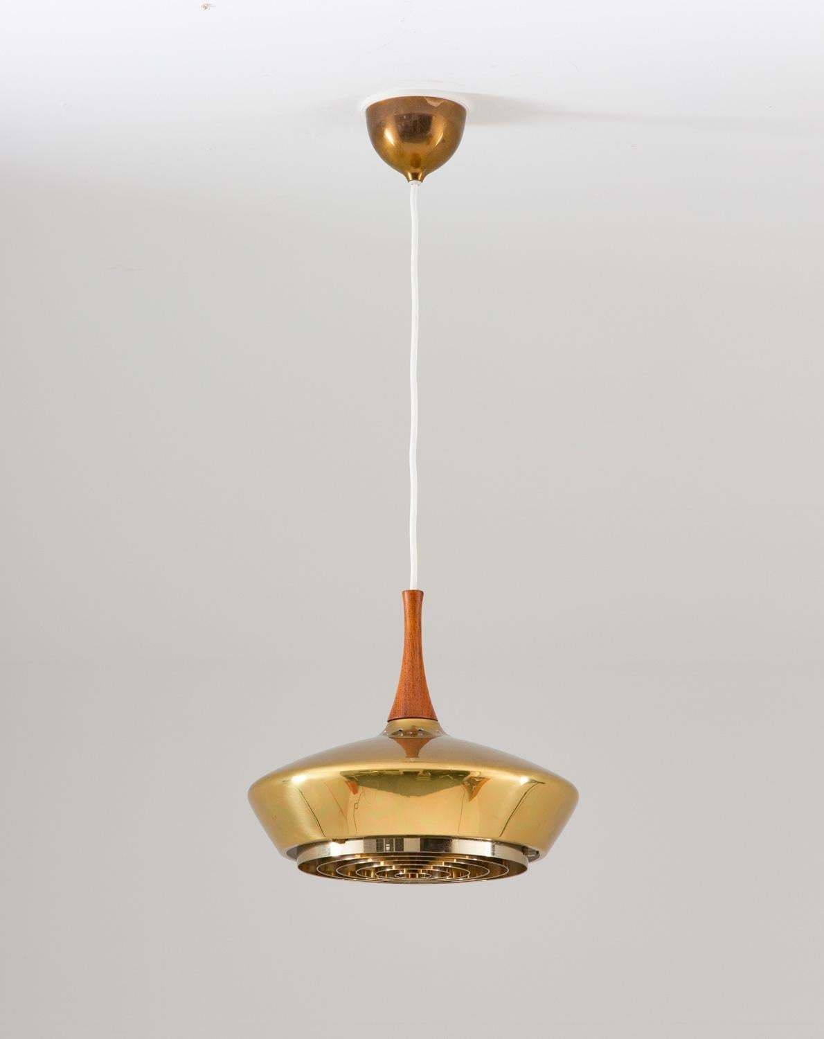 Swedish Pendant In Wood And Perforated Brass By Fagerhult photo for sale