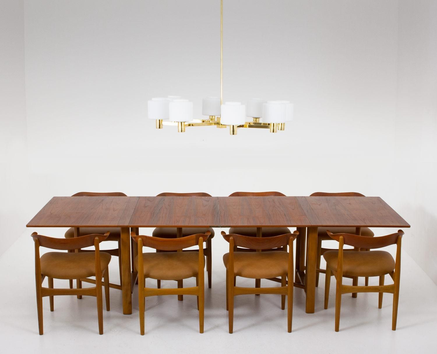 Lighting Large Scandinavian Midcentury Chandeliers In Brass And Glass photo