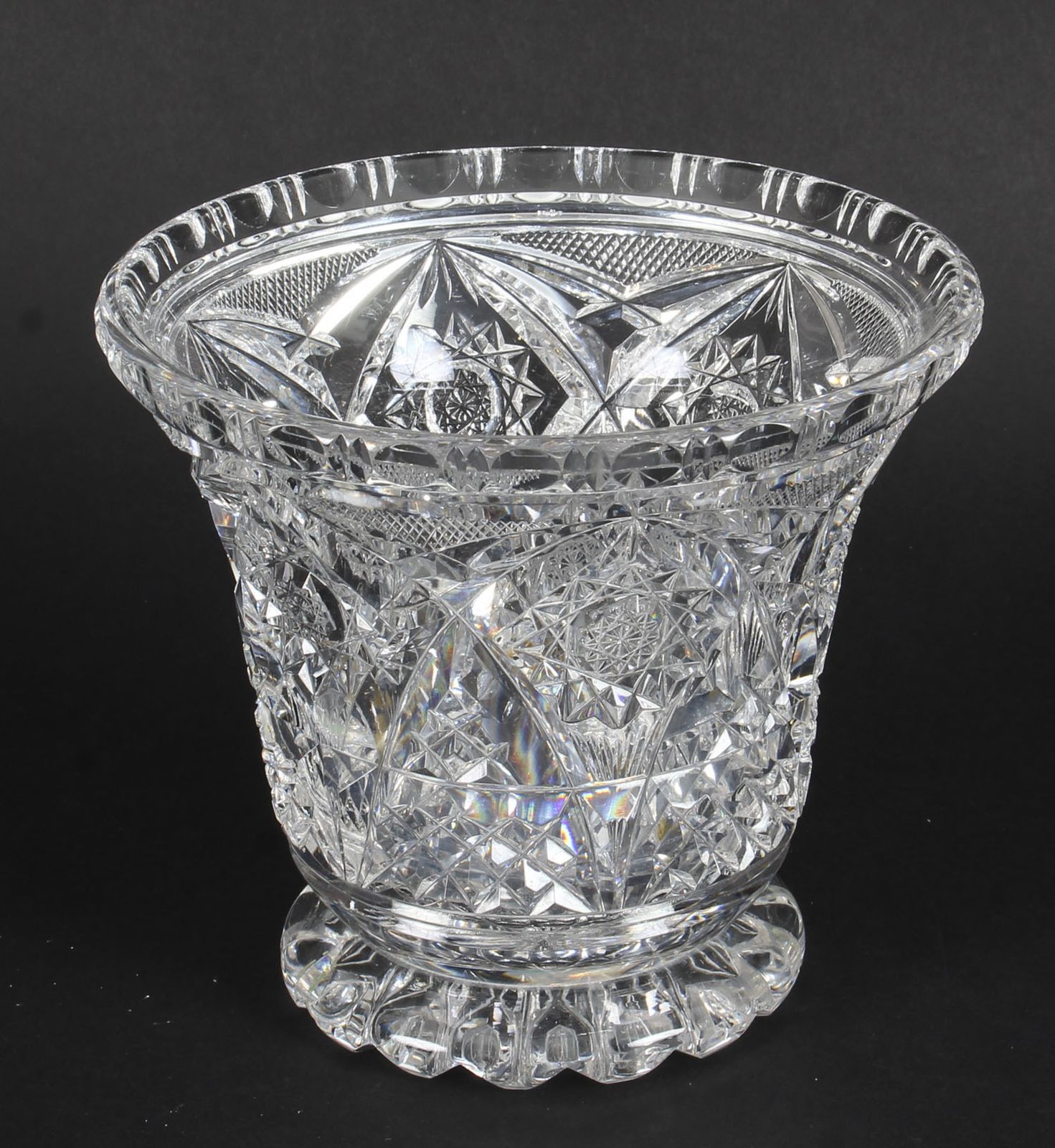Vintage Cut Glass Crystal Glass Vase  Mid 20th Century