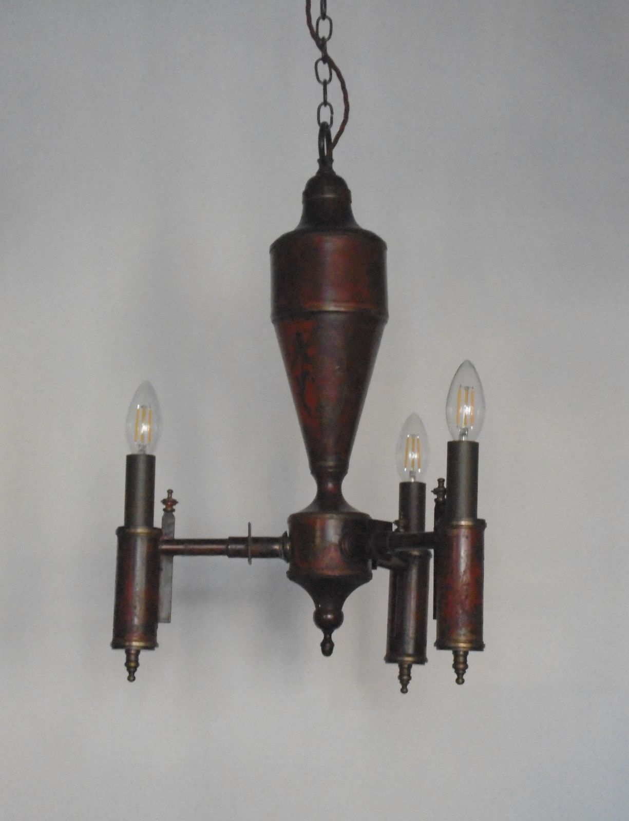 Red And Gold Stencilled 3 Light Chandelier photo Lighting