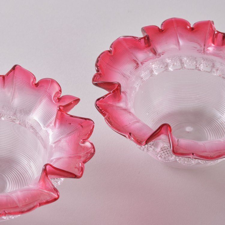 Pair Of Cranberry Glass Sweetmeats With Fine Ribbed Glass Bases photo furniture