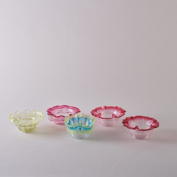 Pair Of Cranberry Glass Sweetmeats With Fine Ribbed Glass Bases photo 500.0