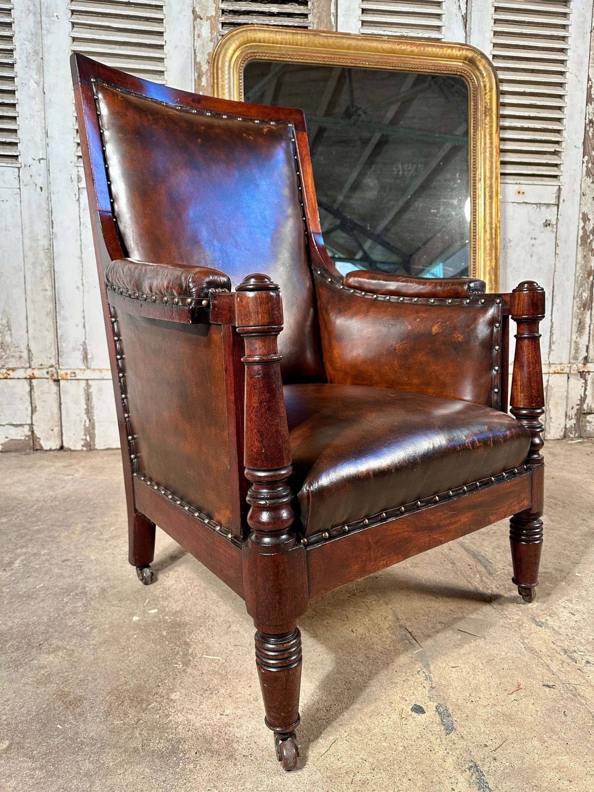 An Exceptional Antique Regency Georgian Leather & Cuban Mahogany Library Armchair Circa 1830
