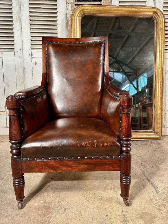 An Exceptional Antique Regency Georgian Leather & Cuban Mahogany Library Armchair Circa 1830 photo 1950.0
