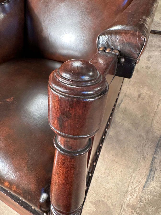 An Exceptional Antique Regency Georgian Leather & Cuban Mahogany Library Armchair Circa 1830 photo vintage
