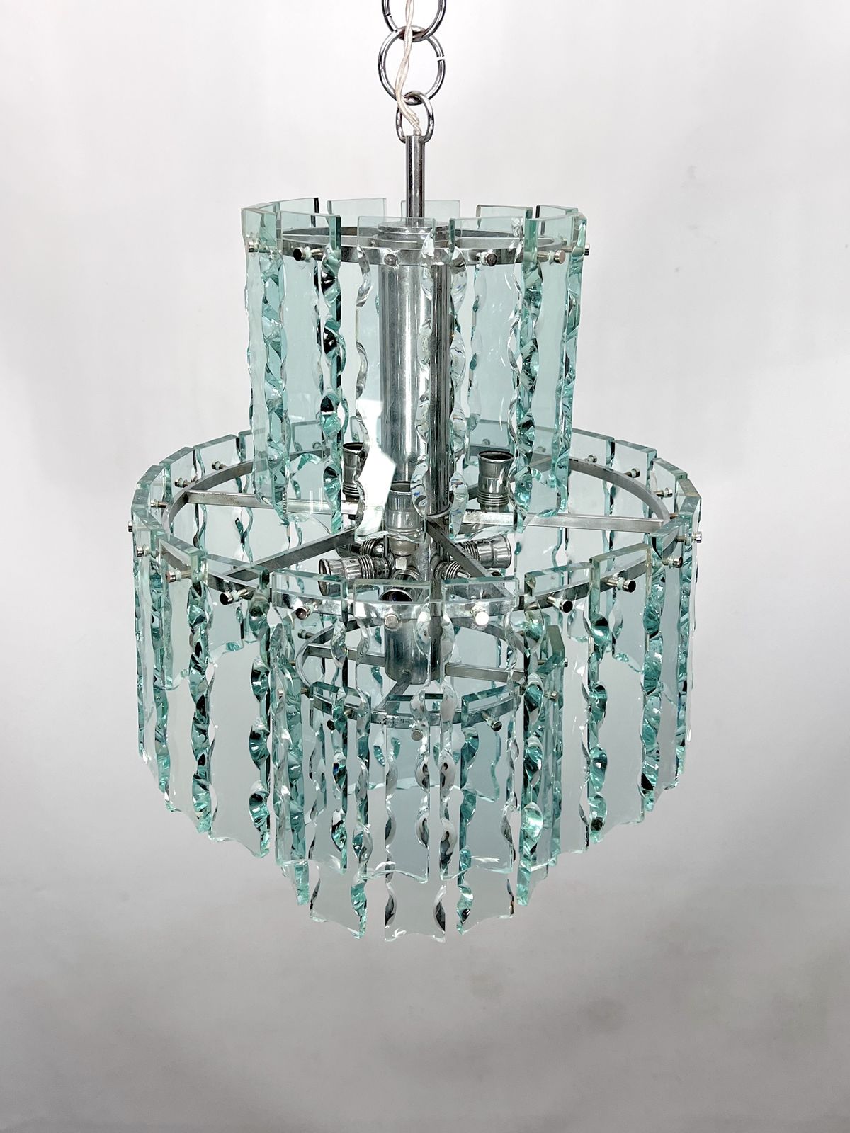 Fontana Arte Style, Italian Cut Glass Chandelier By Zero Quattro. 1970s photo furniture