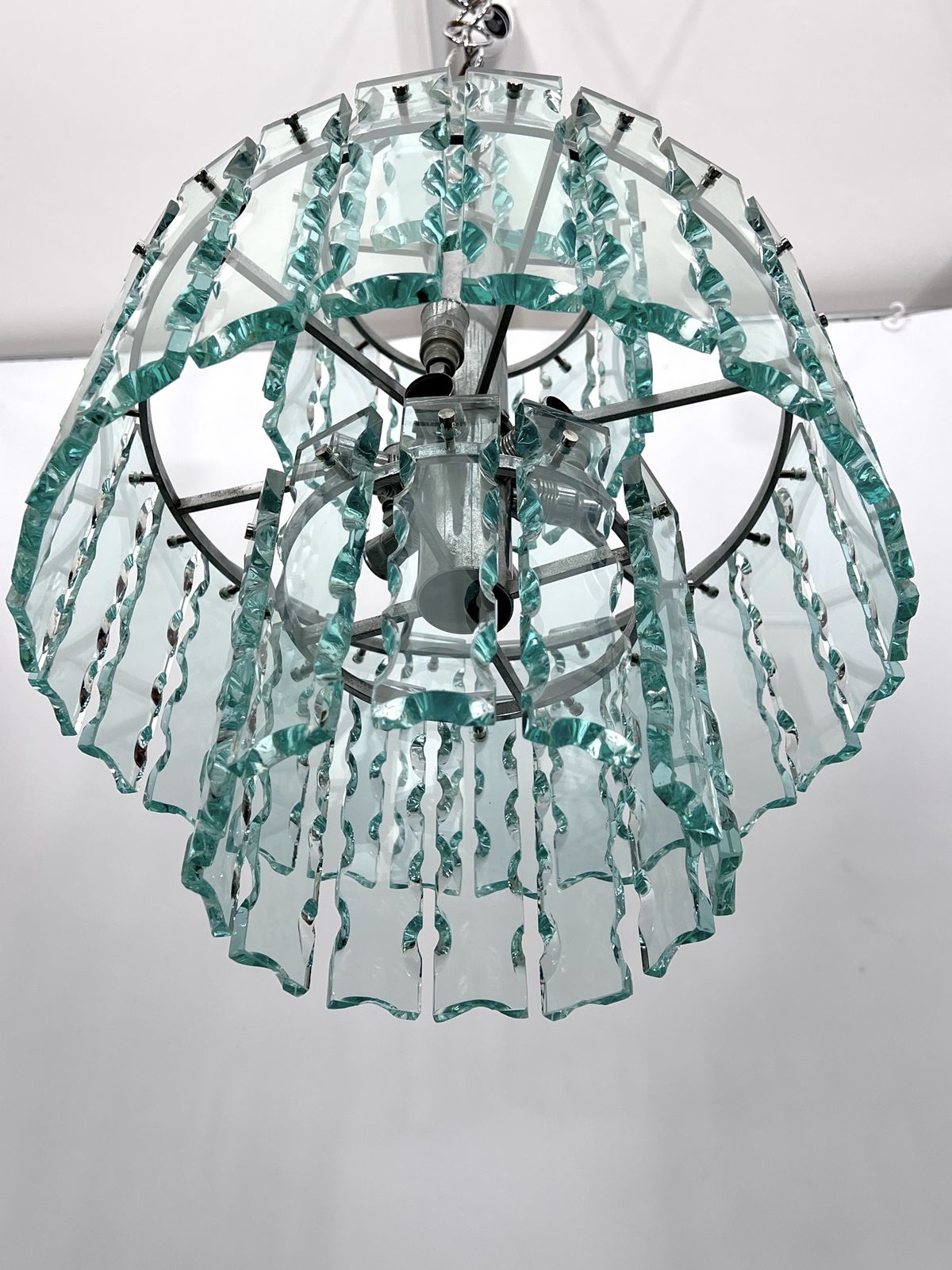 Fontana Arte Style, Italian Cut Glass Chandelier By Zero Quattro. 1970s photo 1629.55