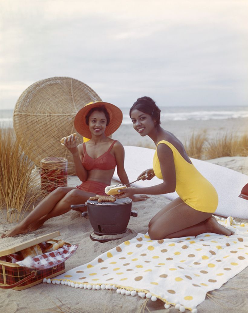 Young Women Eating Hot Dogs On The Beach 20x24" Archival Pigment Print