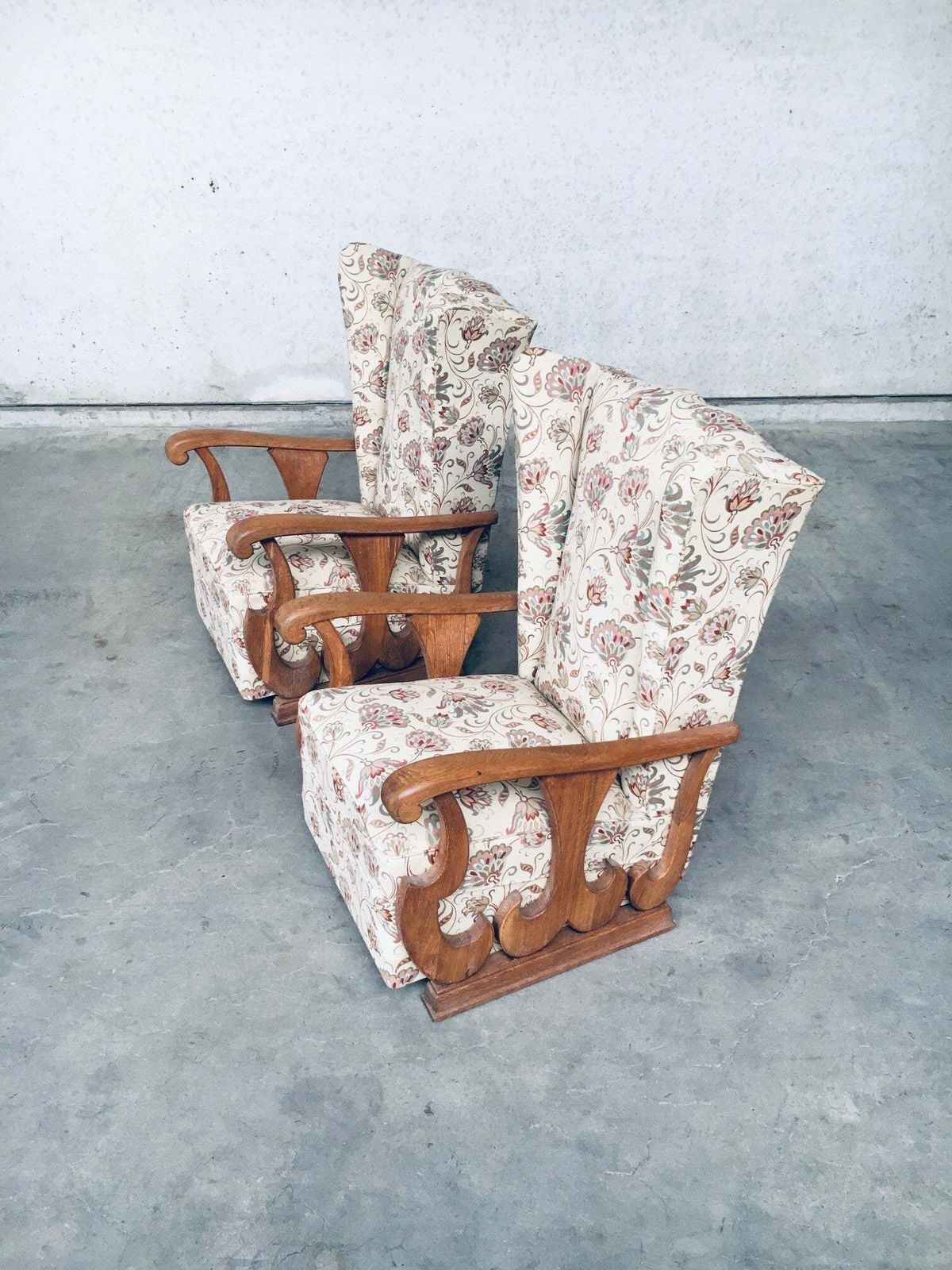 photo furniture Early 1900's Design High Wing Back Armchair Fauteuil Set