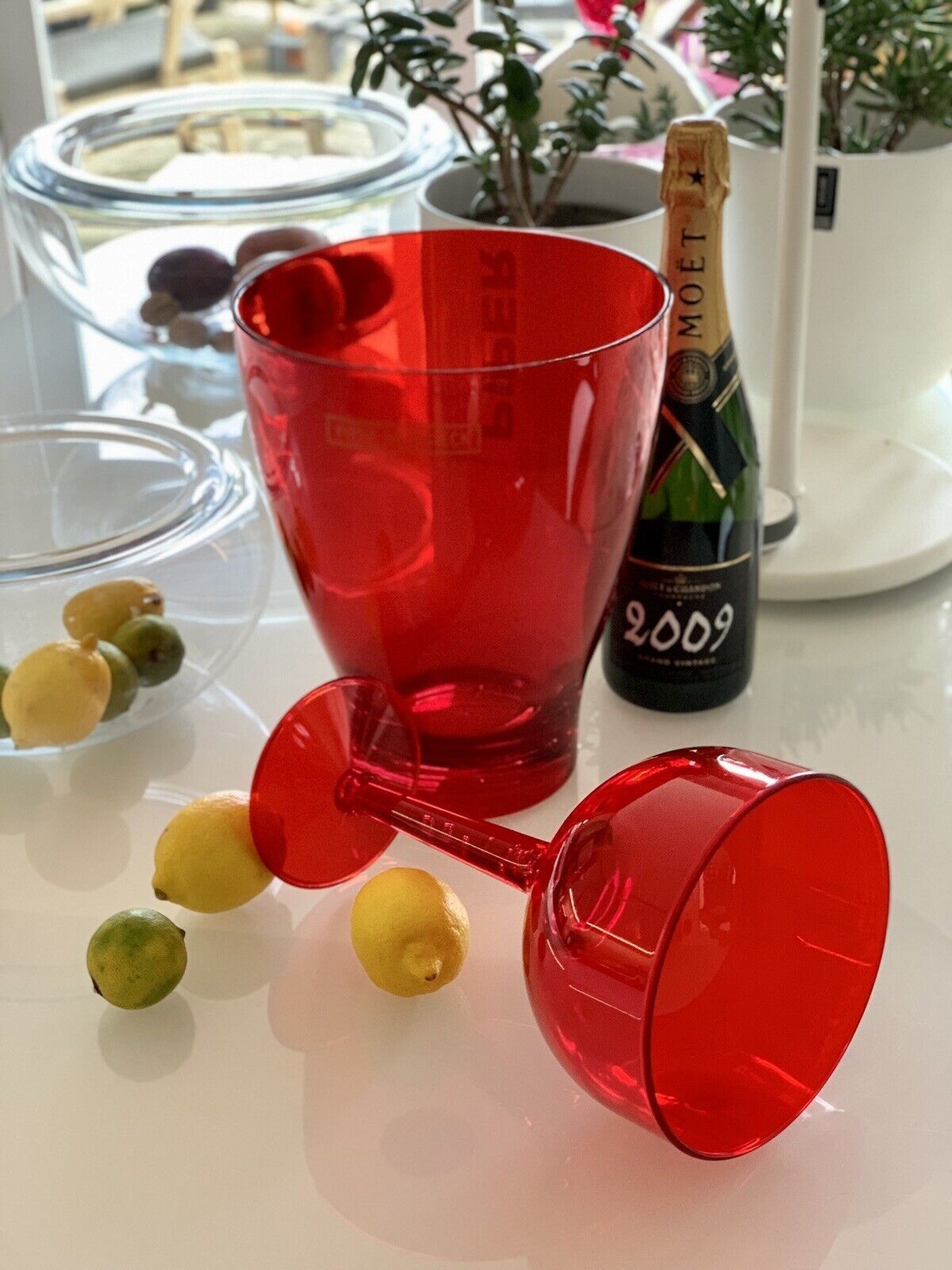50.0 Red Acrylic French Piper Heidsieck Champagne Ice Bucket & Giant Glass photo