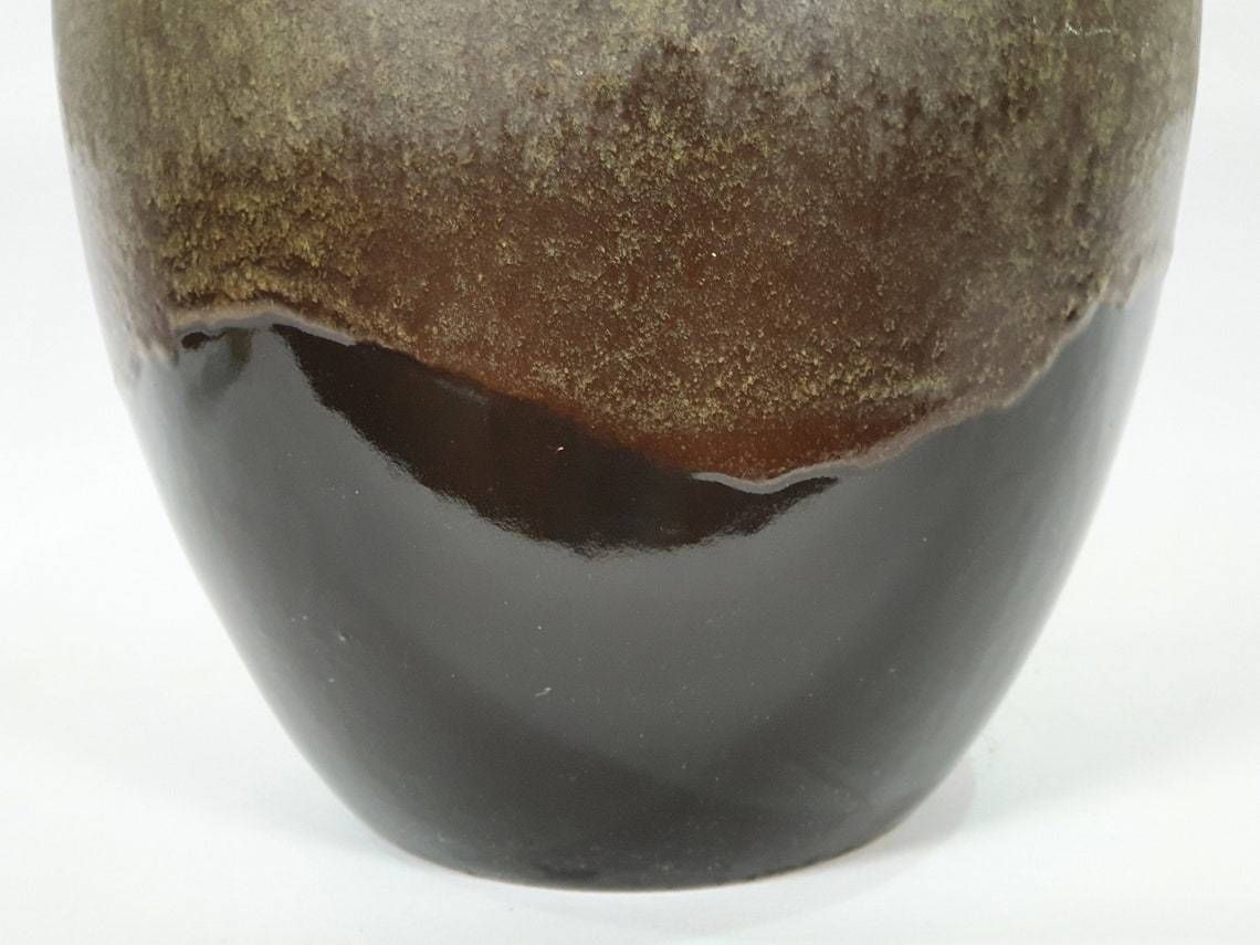 Very Large West German Pottery Fat Lava Handled Floor Vase In A Striking Mustard And Brown Glaze: Scheurich 486 48 photo vinterior
