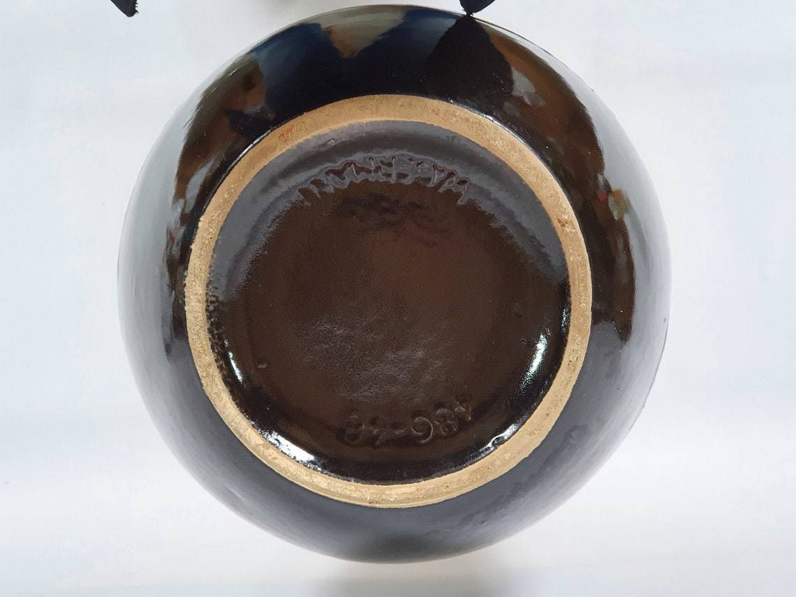 Very Large West German Pottery Fat Lava Handled Floor Vase In A Striking Mustard And Brown Glaze: Scheurich 486 48 photo vintage