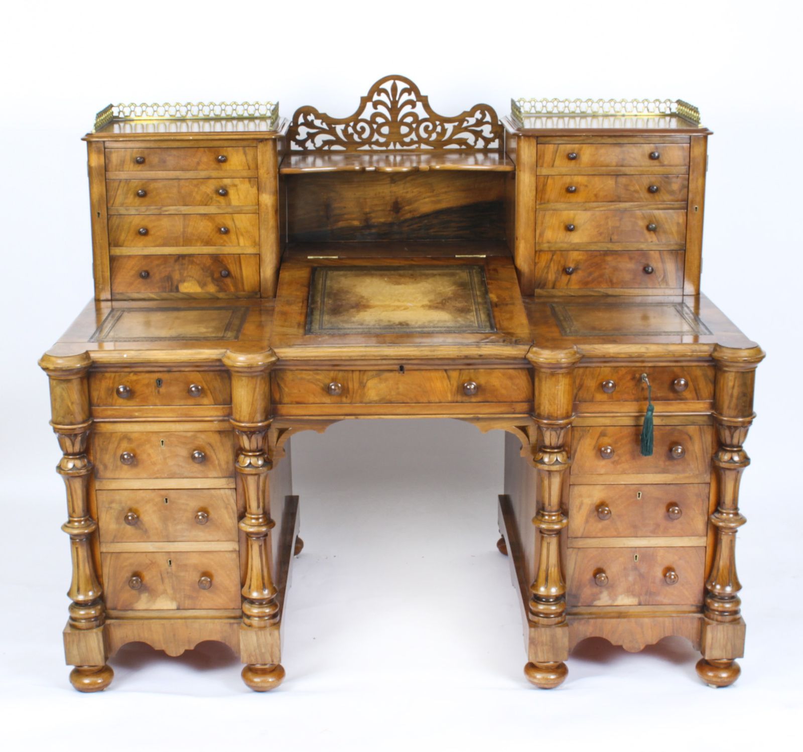 Victorian Burr Walnut Dickens Pedestal Desk C. 1880 19th C photo furniture