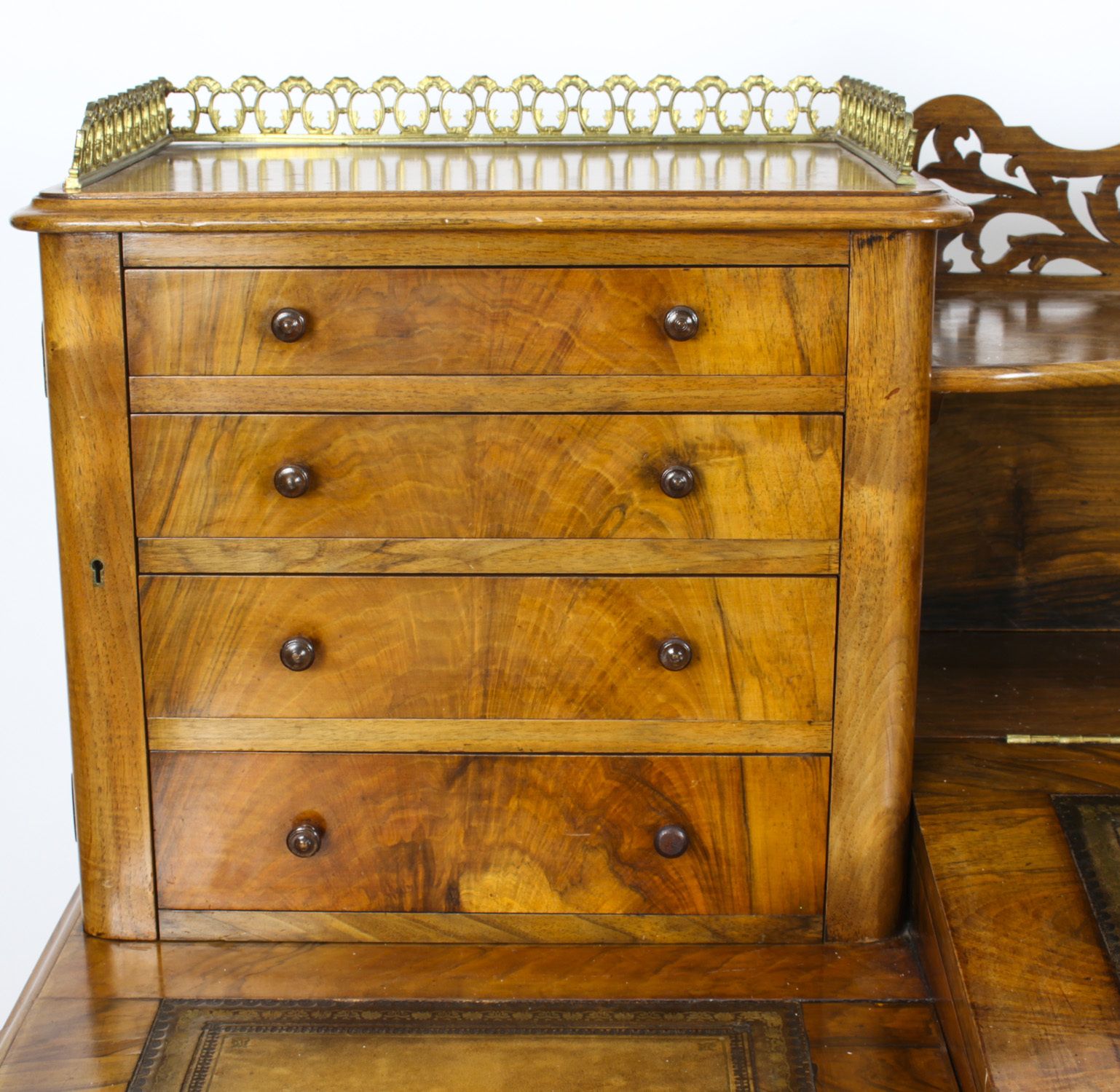 photo vintage Victorian Burr Walnut Dickens Pedestal Desk C. 1880 19th C