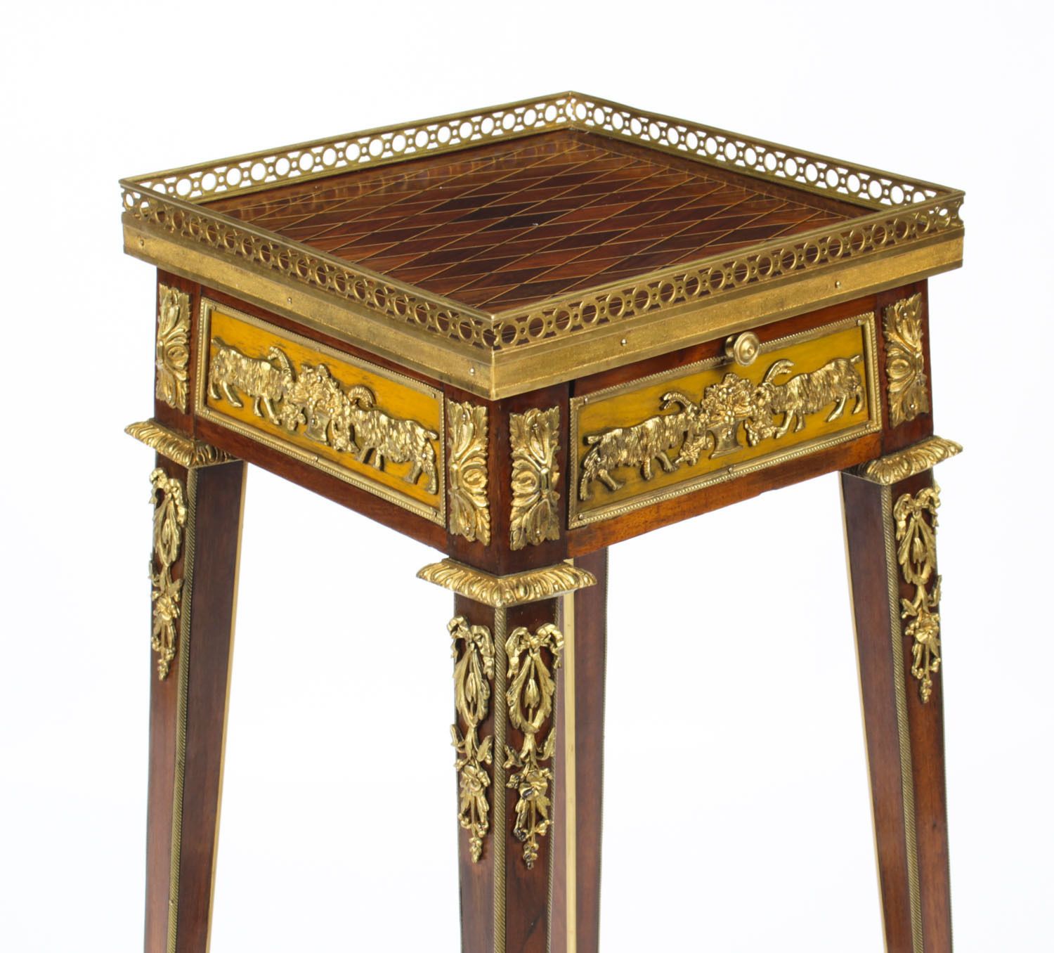 Antique French Parquetry Ormolu Mounted Stand Att François Linke 19th Century photo vinterior