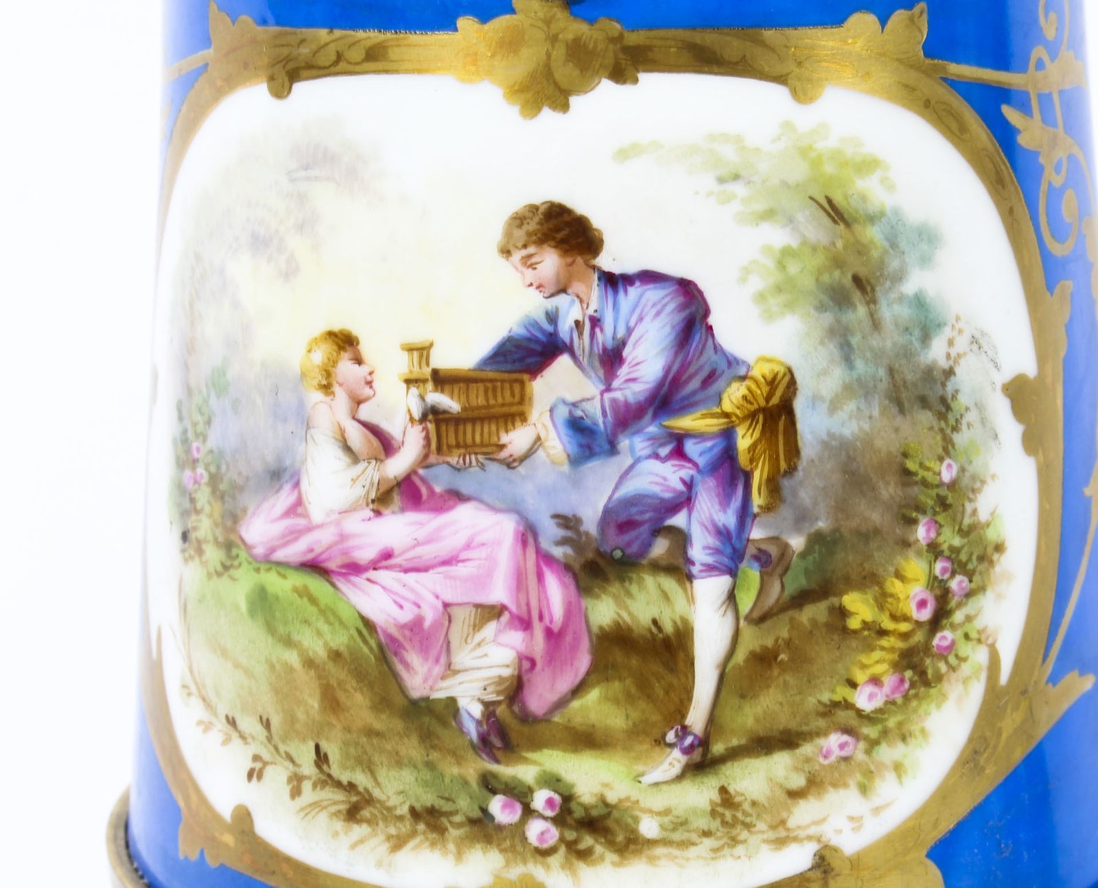 Antique Pair Large French Bleu Celeste Sevres Vases Lamps 19th C photo 1550.0